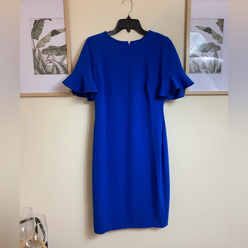 Calvin Klein Blue Ruffle Sleeve Dress | Size 6